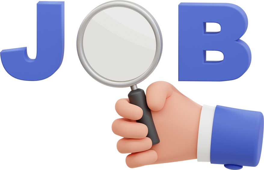 3D illustration, Search for job symbol with magnifying glass